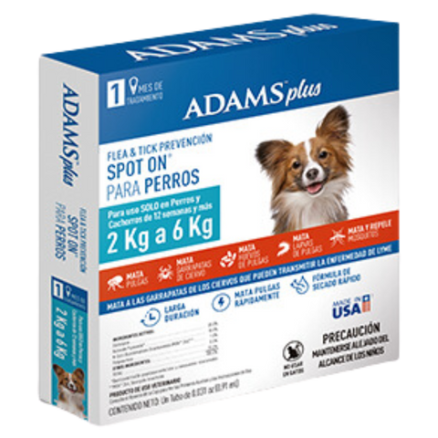 Pipeta Adams Plus para perros 2 kg a 6 kg